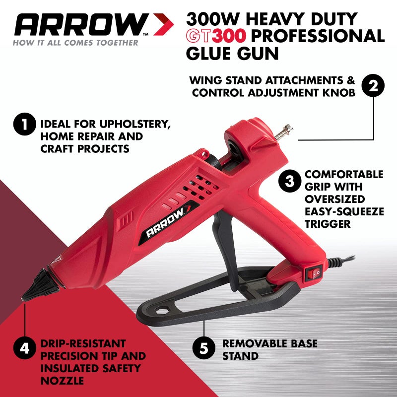 Arrow Fastener مسدس الغراء الكهربائي الساخن القوي 300 واط من أرو، للاستخدام المهني في الحرف والبناء والخشب، شفاف - Image 2
